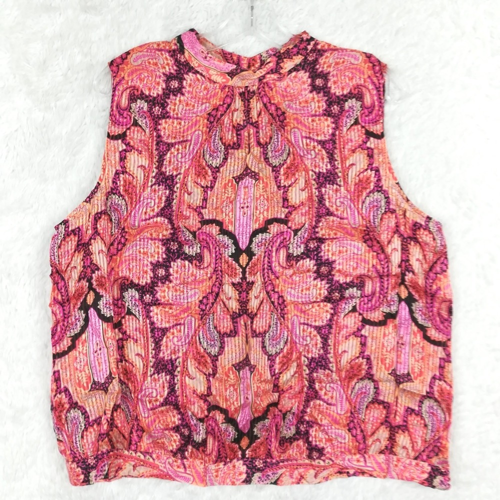 Talbots Womens Blouse Top Pure Silk Sleeveless Pink Orange Paisley Print Plus 18